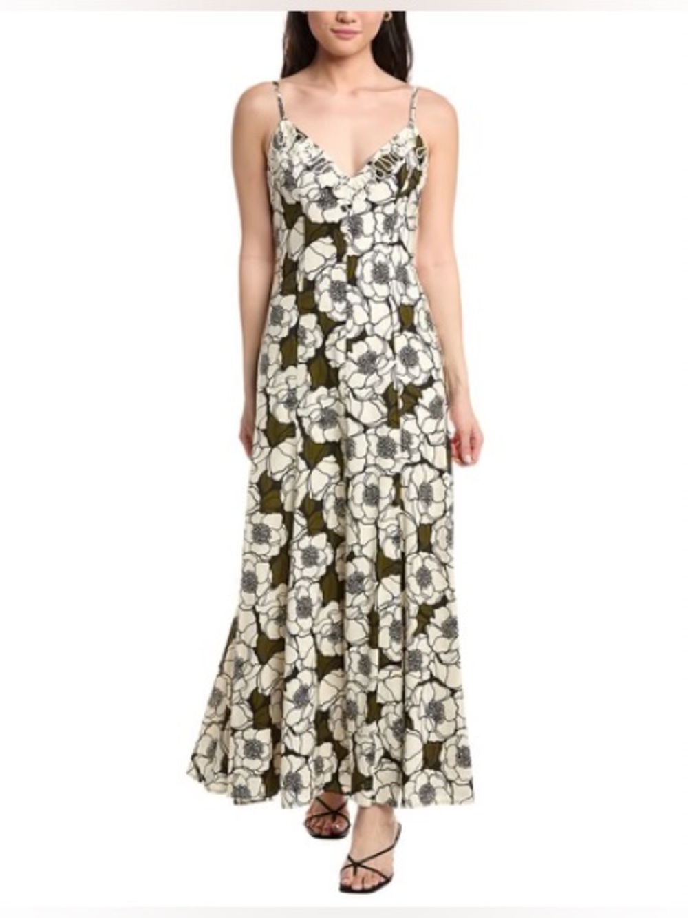 Hutch Baldwin Olive and White Floral Slip Maxi Dress